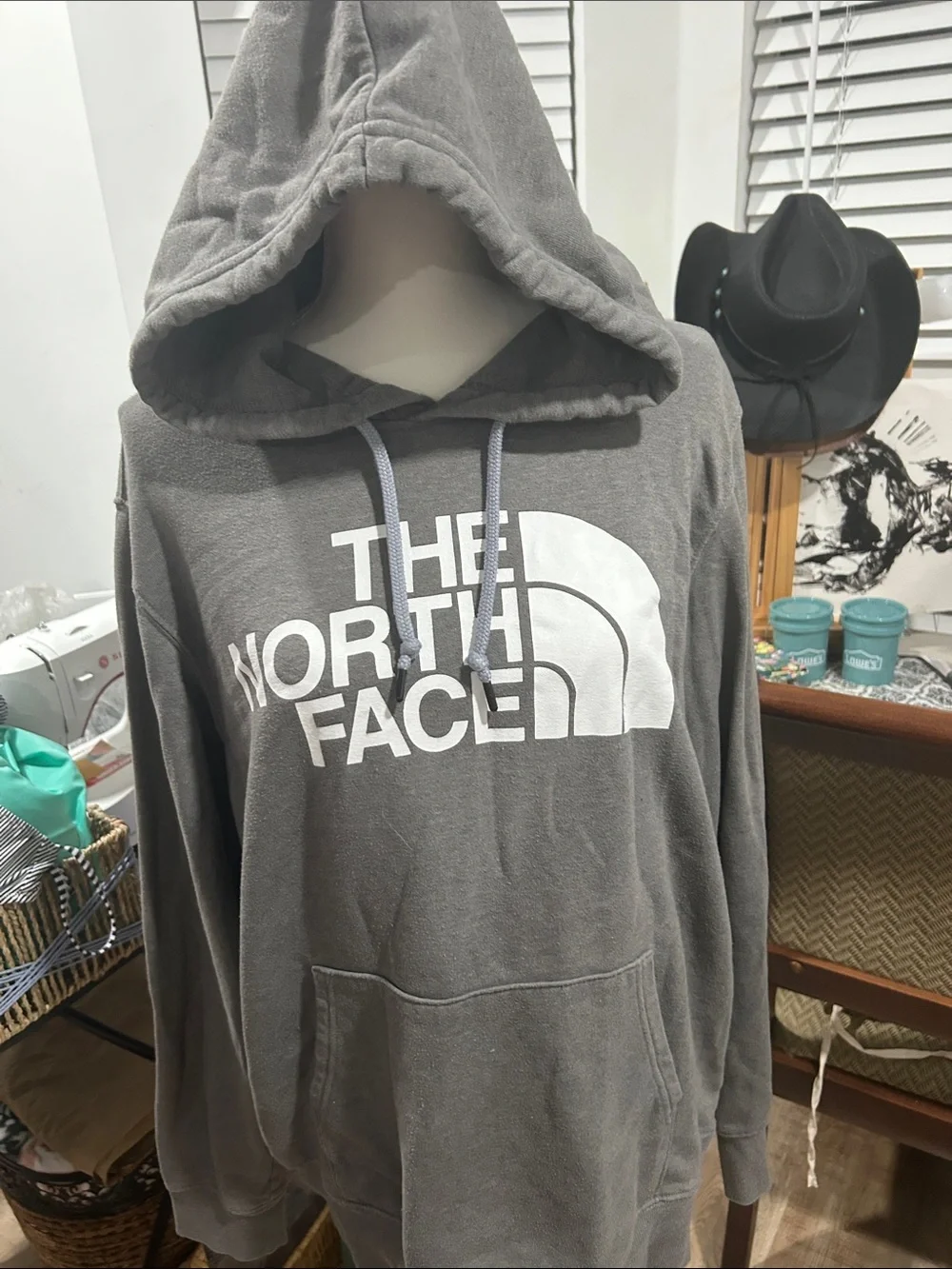 The North Face Gray Pullover Hoodie with White Logo